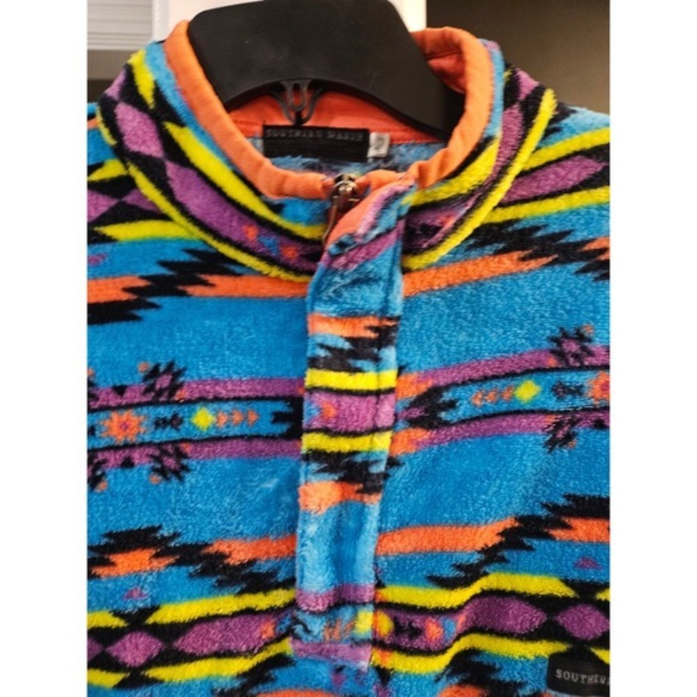Southern Marsh Women's Aztec Fleece Quarter Zip Pullo Blue Orange Southwestern M